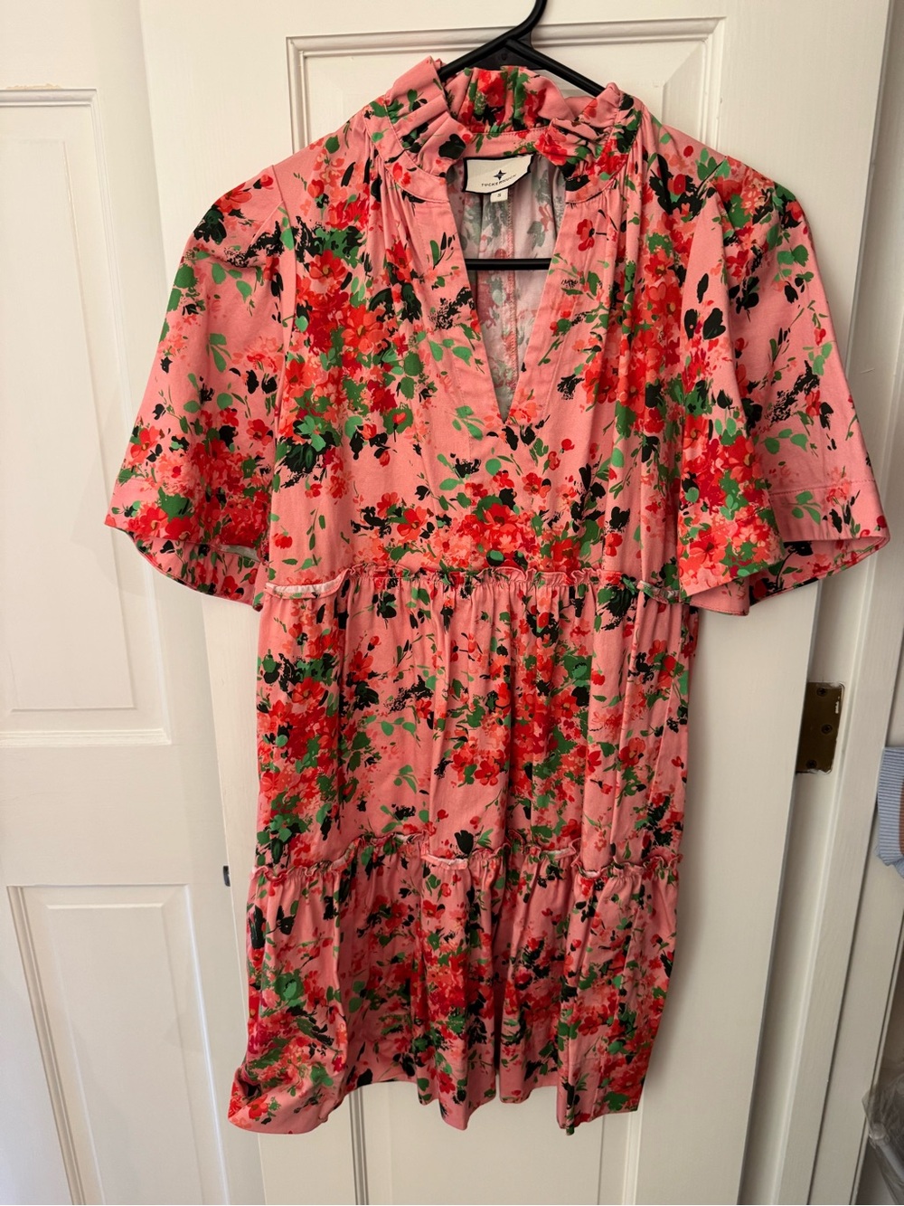 Tuckernuck Pink Red Floral Tiered Mini Dress